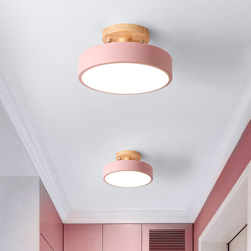 Skandynawska Lampa sufitowa LED z Drewna | Nowoczesny Kształt Bębna do Korytarzy i Wejść | Energooszczędne Oświetlenie
