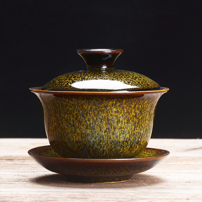 Wintage Kiln Ceramic Gaiwan Sancai Filiżanka do herbaty z talerzykiem i pokrywką