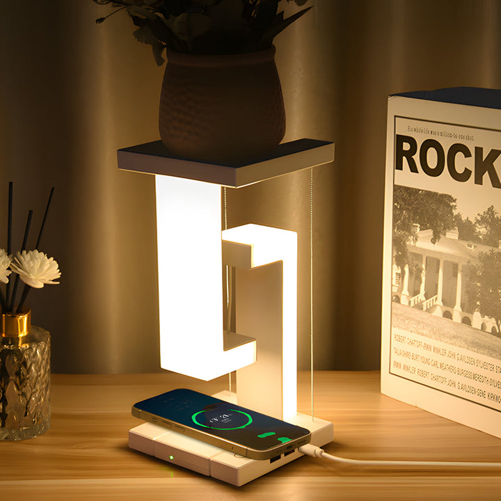 Futurystyczna lampa stołowa z technologią lewitacji
