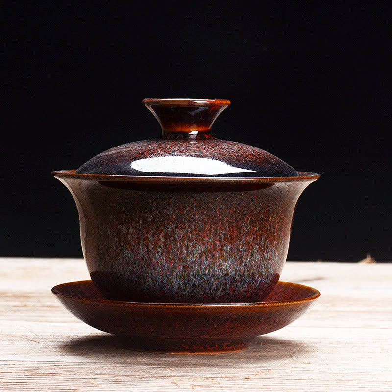 Wintage Kiln Ceramic Gaiwan Sancai Filiżanka do herbaty z talerzykiem i pokrywką