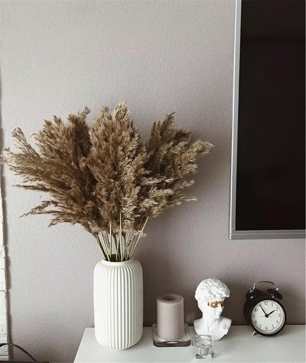 60 cm naturalny, prawdziwy, brązowo-beżowy bukiet suszonej trawy pampasowej │ puszyste pióra do nowoczesnej boho dekoracji wnętrz