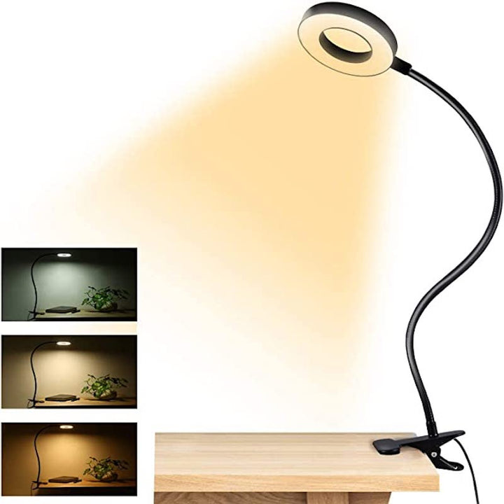 Lampa Clip-On - Lampa do czytania z 48 diodami LED, 3 trybami kolorów i 10 poziomami jasności, ochrona oczu i elastyczny wysięgnik