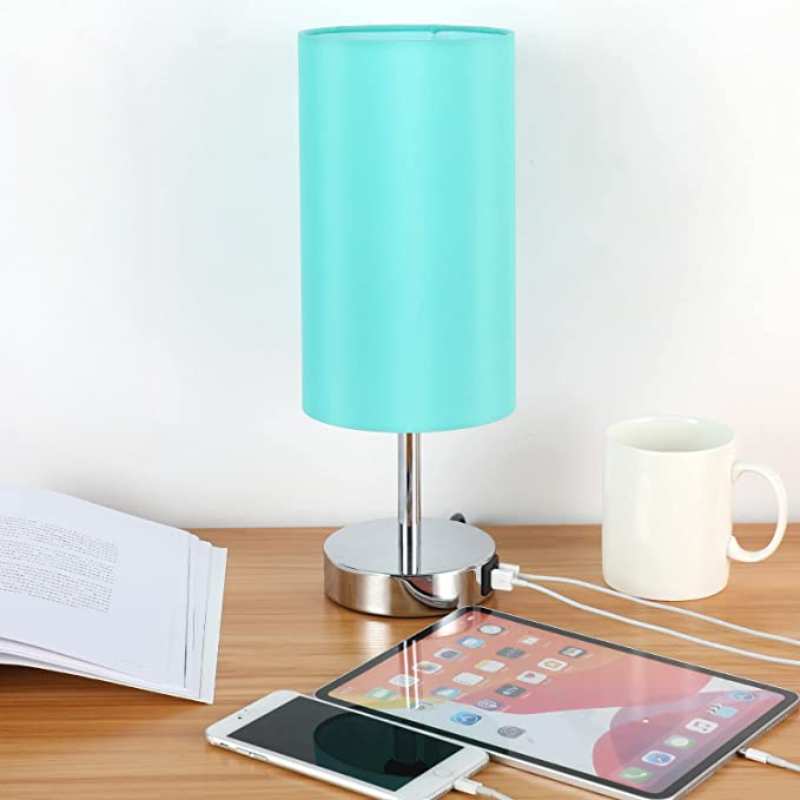 Lampa z połączeniem USB Lampa stołowa z dotykowym sterowaniem do sypialni Drewniana lampa nocna z 3-stopniowym ściemnianiem z okrągłym abażurem z lnu do salonu, akademika, biura domowego