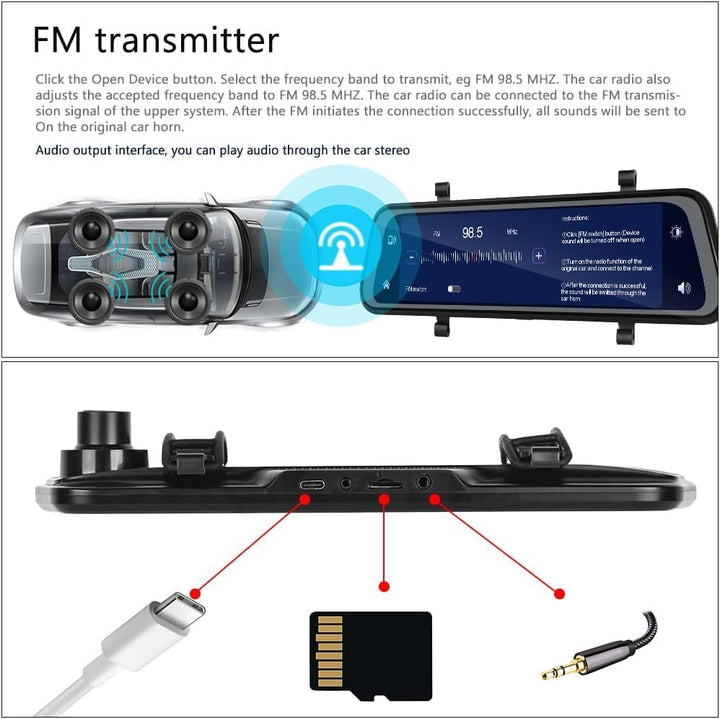 VisionMirror Pro – Lusterko samochodowe Ultra HD z kamerą i bezprzewodowym CarPlay oraz Android Auto