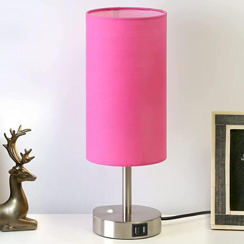 Lampa z połączeniem USB Lampa stołowa z dotykowym sterowaniem do sypialni Drewniana lampa nocna z 3-stopniowym ściemnianiem z okrągłym abażurem z lnu do salonu, akademika, biura domowego