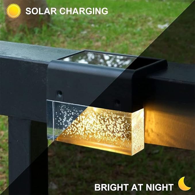 Zestaw 4 Sztuk Lamp Solarowych na Taras, Solarne Lampy Schodowe na Zewnątrz, Ciepła Biała/Zmienna Kolorowa Lampa Solarowa na Płot do Ogrodu