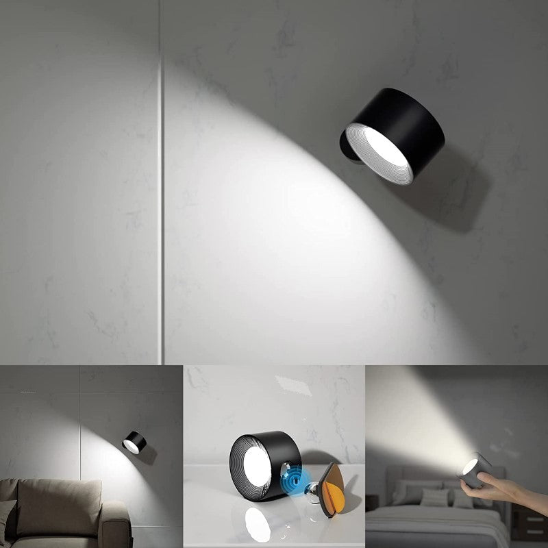 Lampy LED na ścianę, Lampy montowane na ścianie z akumulatorami, 3 temperatury kolorów i 3 poziomy jasności, 360° obrotowa kulka magnetyczna, Bezprzewodowe lampy ścienne do nauki, czytania, na stolik nocny