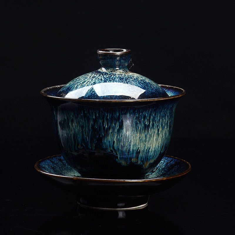 Wintage Kiln Ceramic Gaiwan Sancai Filiżanka do herbaty z talerzykiem i pokrywką