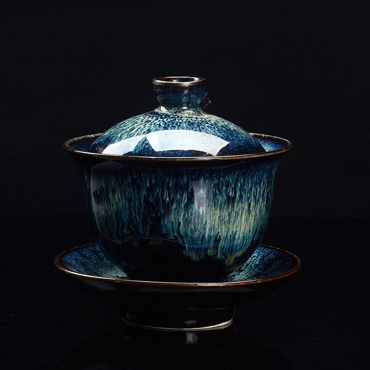 Wintage Kiln Ceramic Gaiwan Sancai Filiżanka do herbaty z talerzykiem i pokrywką