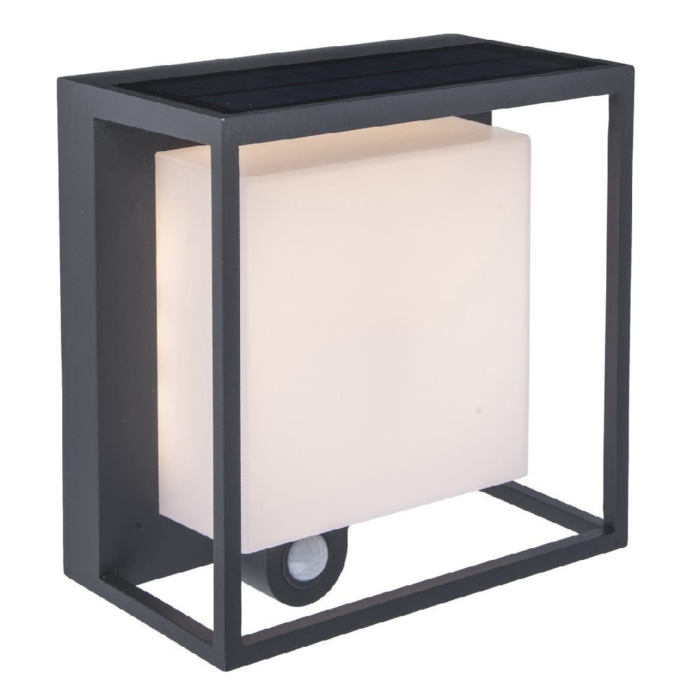 Lutec 6934601118 Curtis LED Antracytowa Lampa Ścienna zasilana energią słoneczną, nowoczesna, kwadratowa, montowana na powierzchni, z PIR