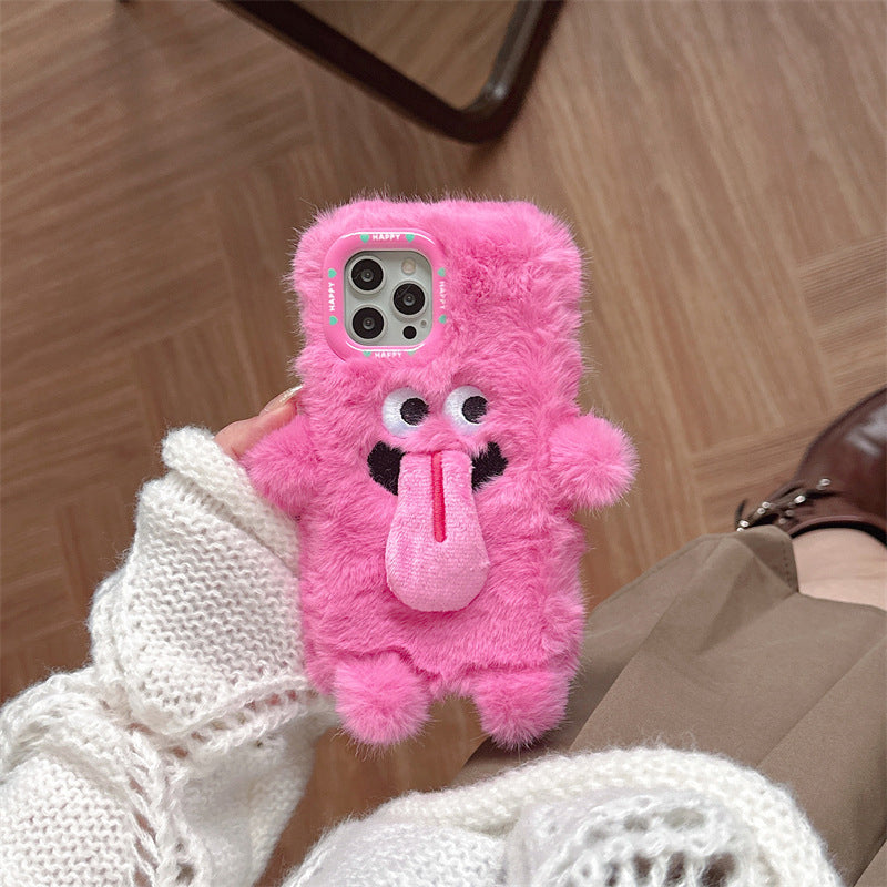 Śmieszny pluszowy pokrowiec na telefon z wystającym językiem do iPhone&