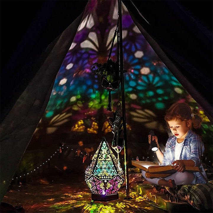 Bohemian Polar Star Wooden Floor Lamp, LED kolorowy projektor gwiazd |