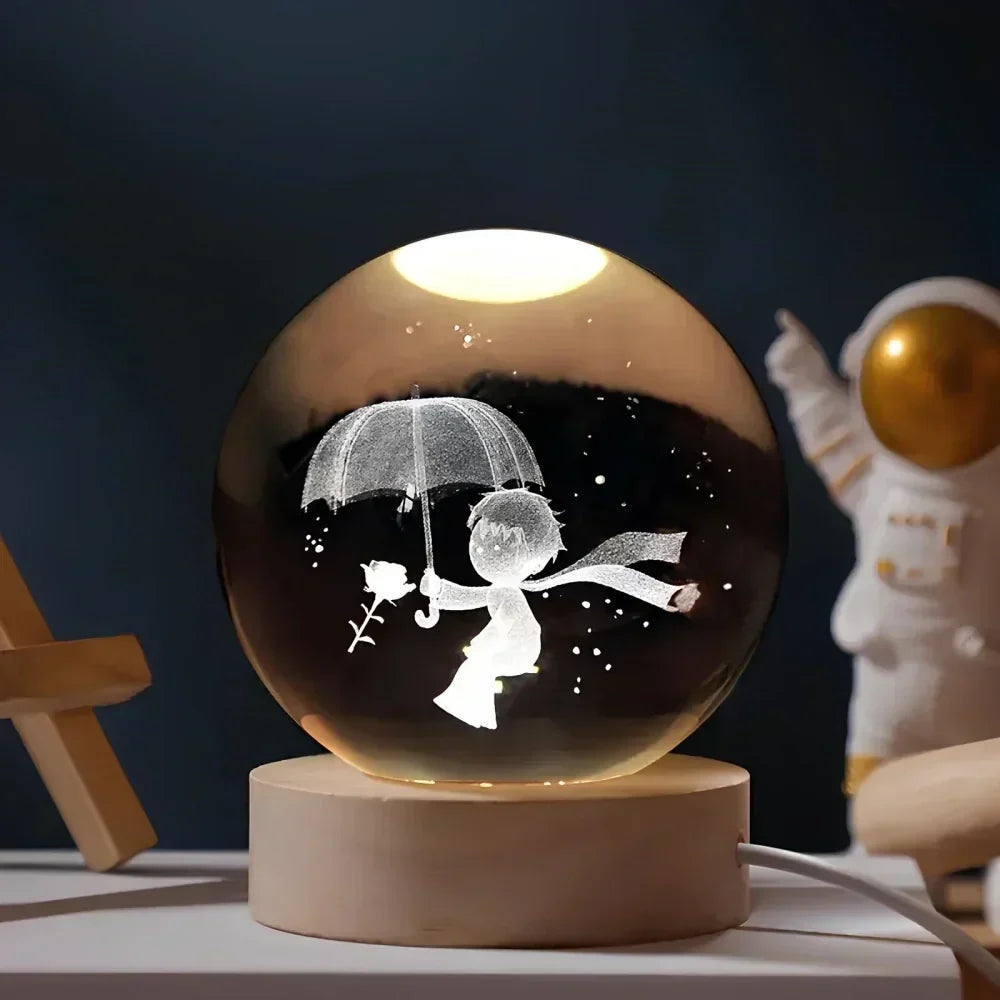 LED Nocna Lampa z Kryształową Sferą 3D