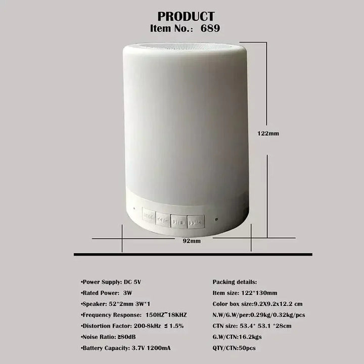 kolorowa lampka nocna LED Bluetooth z dotykowym panelem głośnikowym bezprzewodowym