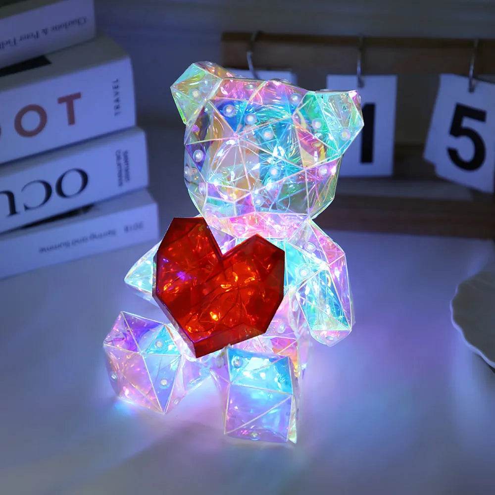 Laserowy Miś Kolorowy Prezent Urodzinowy Świąteczny Dekoracja DIY Prezent na Walentynki Miś Nocna Lampa