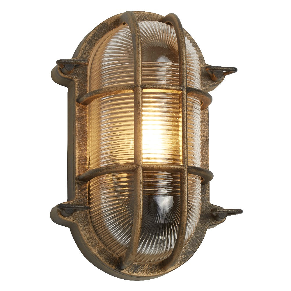 Antyczne Mosiężne i Żebrowane Szkło Zewnętrzne Vintage Owalne Lampy Ścienne 248 mm