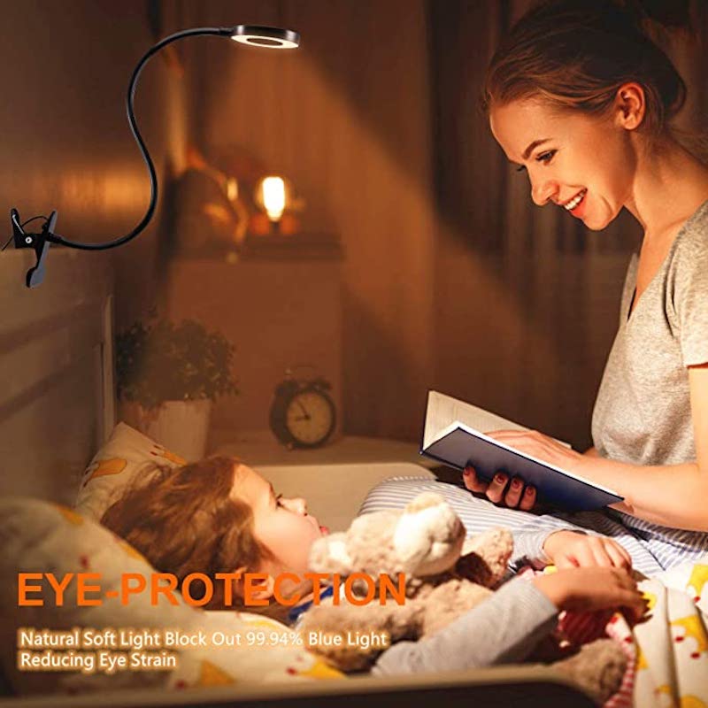 Lampa Clip-On - Lampa do czytania z 48 diodami LED, 3 trybami kolorów i 10 poziomami jasności, ochrona oczu i elastyczny wysięgnik