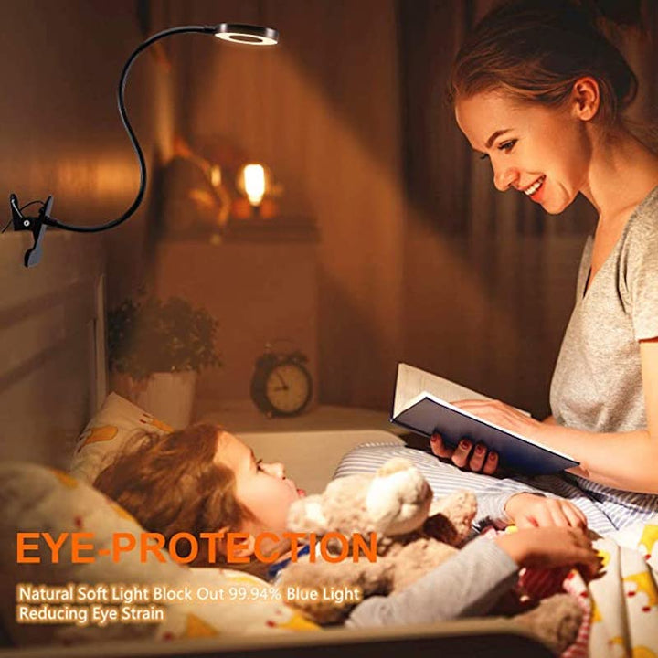 Lampa Clip-On - Lampa do czytania z 48 diodami LED, 3 trybami kolorów i 10 poziomami jasności, ochrona oczu i elastyczny wysięgnik