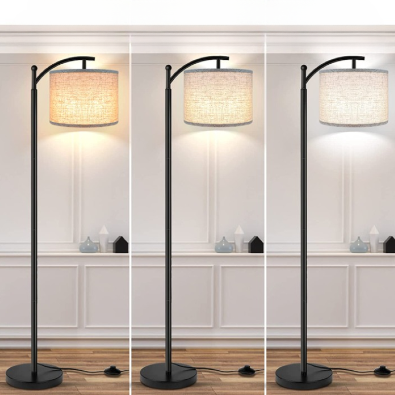 Lampa podłogowa z żarówką LED o 3 temperaturach barwowych, wysoka lampa przemysłowa do czytania do sypialni, biura, z białym kloszem w zestawie