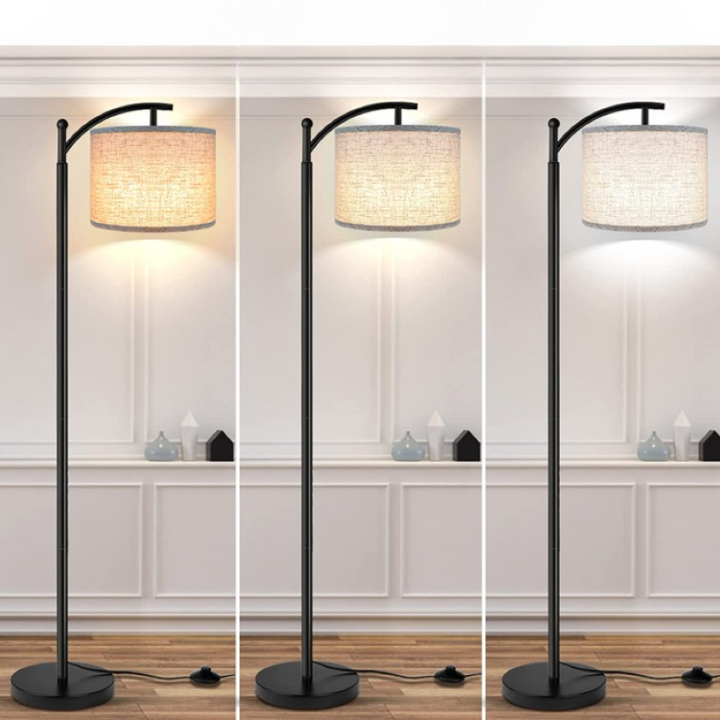 Lampa podłogowa z żarówką LED o 3 temperaturach barwowych, wysoka lampa przemysłowa do czytania do sypialni, biura, z białym kloszem w zestawie