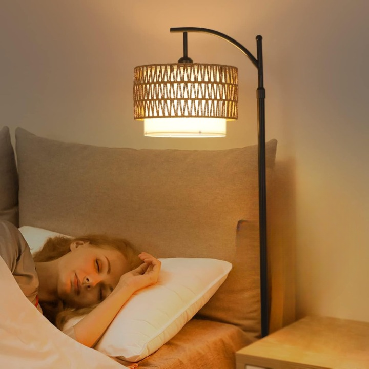 Lampa Podłogowa Łukowa z Pilotem i Podwójnymi Abażurami – Norvella