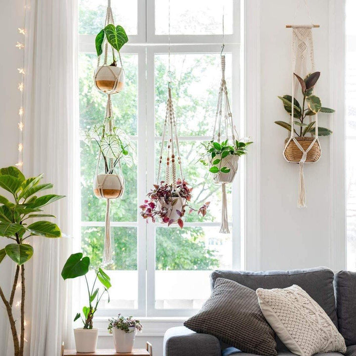 Zestaw 4 ręcznie robionych makramowych kwietników w stylu boho