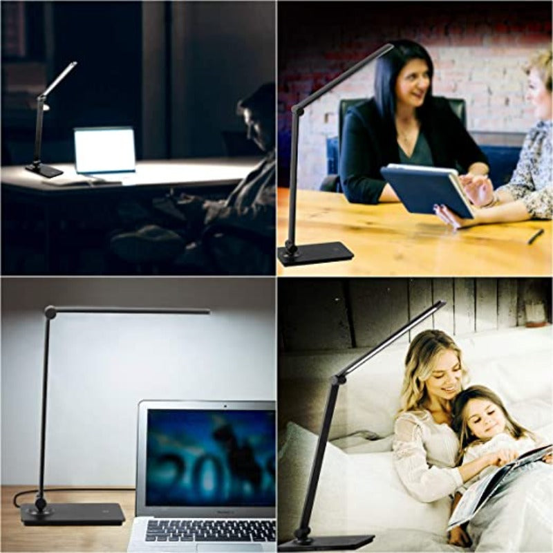 Lampka biurkowa LED, lampka biurkowa z dotykowym sterowaniem z 3 poziomami jasności, ściemniana lampka biurowa z regulowanym ramieniem, składana lampka na biurko do sypialni, stolika nocnego, biura