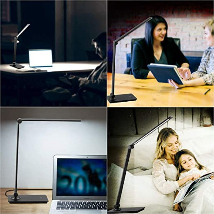 Lampka biurkowa LED, lampka biurkowa z dotykowym sterowaniem z 3 poziomami jasności, ściemniana lampka biurowa z regulowanym ramieniem, składana lampka na biurko do sypialni, stolika nocnego, biura