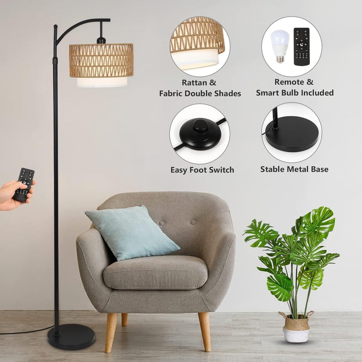 Lampa Podłogowa Łukowa z Pilotem i Podwójnymi Abażurami – Norvella