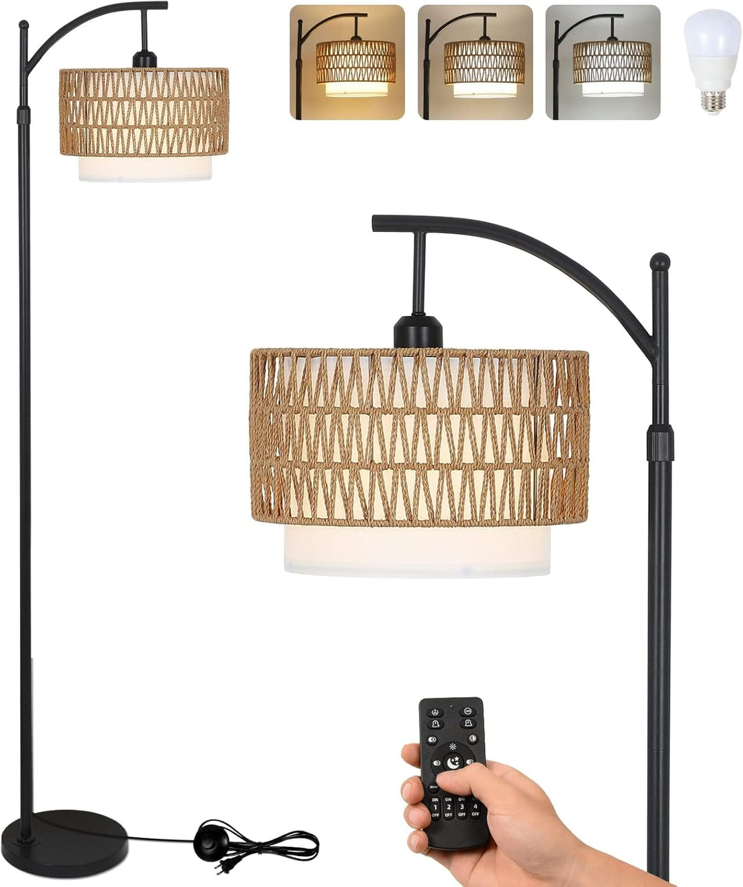 Lampa Podłogowa Łukowa z Pilotem i Podwójnymi Abażurami – Norvella