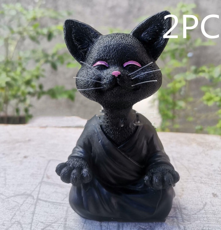 Figurka Czarnego Buddy Kota do Medytacji i Jogi - Kolekcjonerska Radosna Dekoracja Kota do Domu i Ogrodu