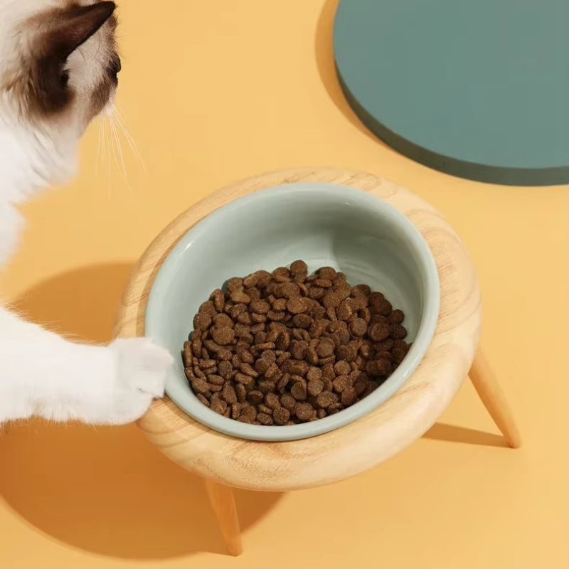 Miska dla kota Misha Ceramiczna z podstawką z drewna