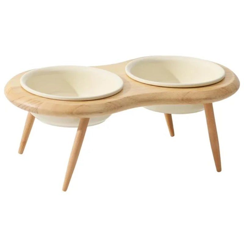 Miska dla kota Misha Ceramiczna z podstawką z drewna
