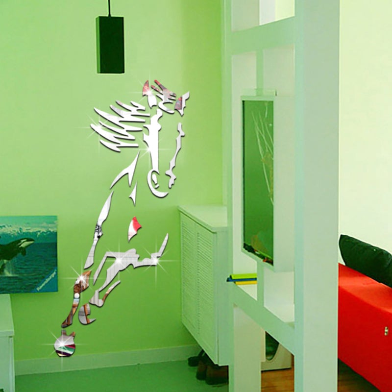 Dekoracja Ścienna z Galopującym Koniem, 3D Lustrzana Naklejka z Akrilu
