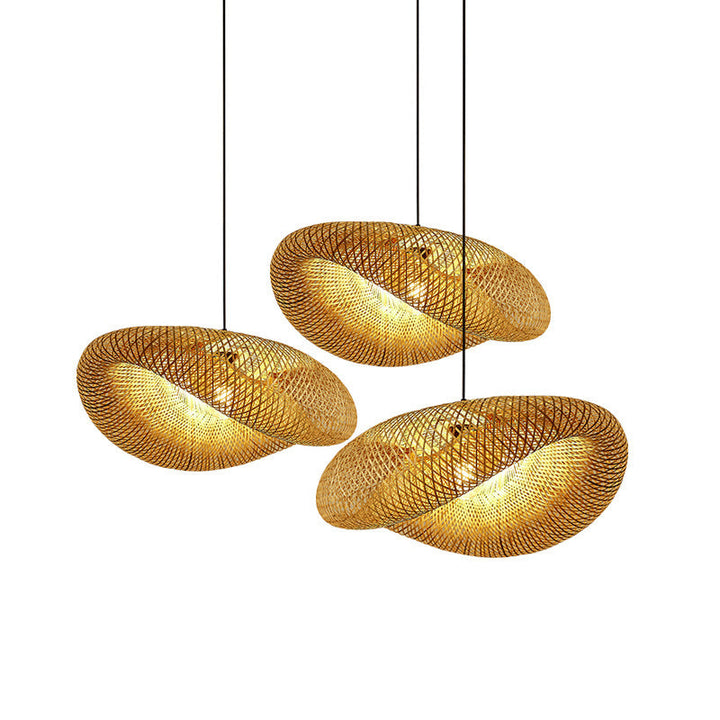 Lampa Wisząca z Wplecionego Rattanu i Bambusa - LED - Światło