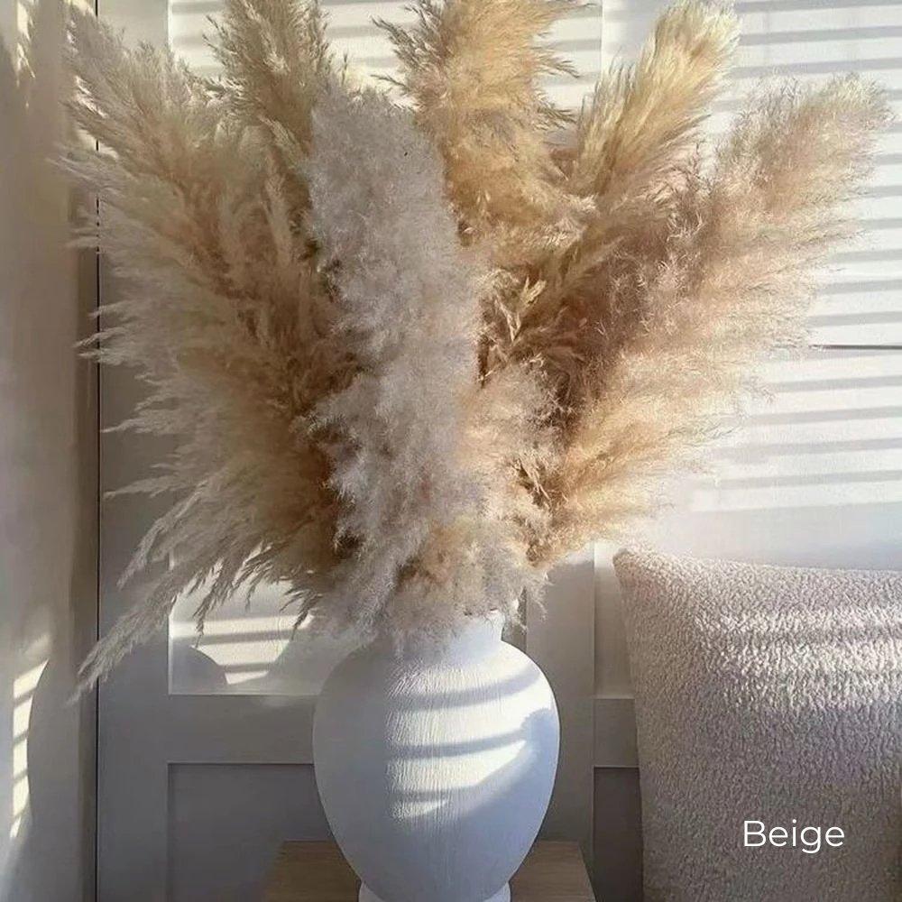 Bukiet naturalnych, suszonych traw pampasowych o długości 80 cm (biały / beżowy / szary) │ puszyste pióra do nowoczesnego boho wystroju wnętrz