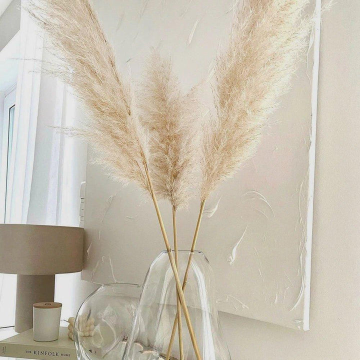 Bukiet naturalnych, suszonych traw pampasowych o długości 80 cm (biały / beżowy / szary) │ puszyste pióra do nowoczesnego boho wystroju wnętrz