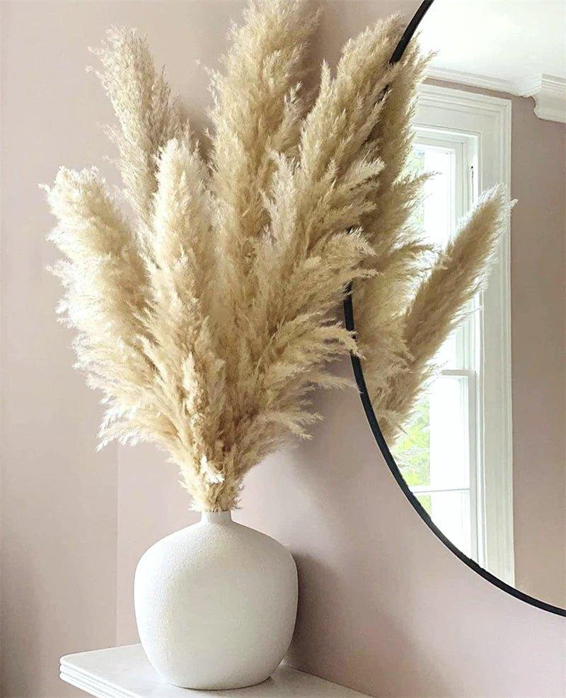 Bukiet naturalnych, suszonych traw pampasowych o długości 80 cm (biały / beżowy / szary) │ puszyste pióra do nowoczesnego boho wystroju wnętrz