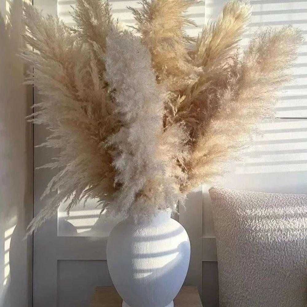 Bukiet naturalnych, suszonych traw pampasowych o długości 80 cm (biały / beżowy / szary) │ puszyste pióra do nowoczesnego boho wystroju wnętrz