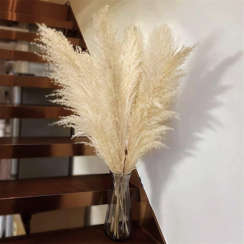 Bukiet naturalnych, suszonych traw pampasowych o długości 80 cm (biały / beżowy / szary) │ puszyste pióra do nowoczesnego boho wystroju wnętrz