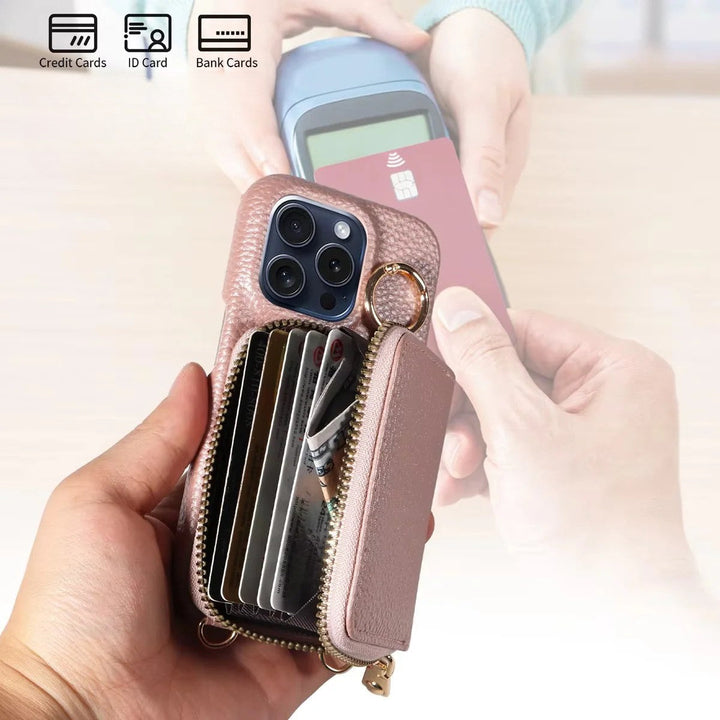 Premium Etui Skórzane na iPhone z Funkcją Wielofunkcyjną i Ochroną Przeciwdegaussową
