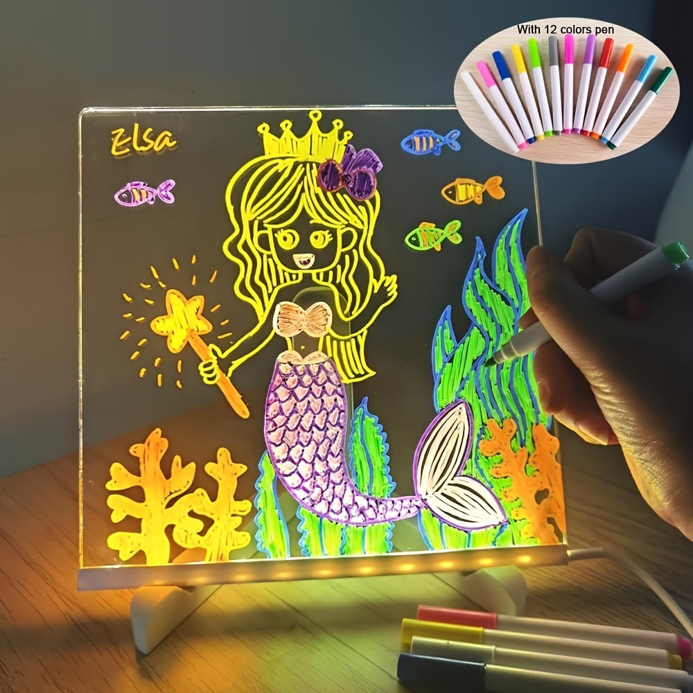 USB LED Tablica Notatkowa z 12 Kolorowymi Markerami - Jasna Tablica do Przesyłania Wiadomości do Biura i Domu