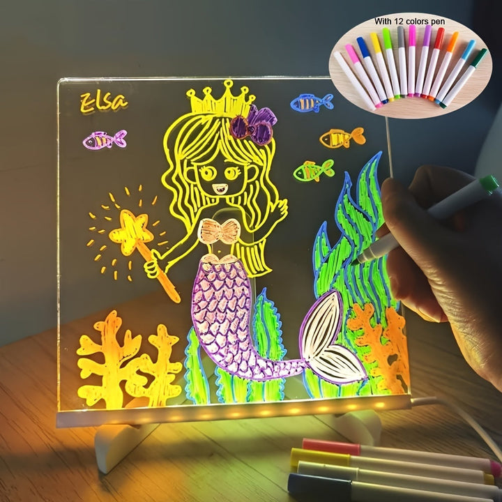 USB LED Tablica Notatkowa z 12 Kolorowymi Markerami - Jasna Tablica do Przesyłania Wiadomości do Biura i Domu