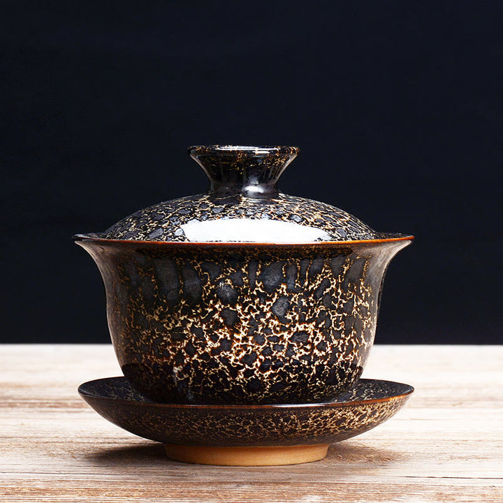 Wintage Kiln Ceramic Gaiwan Sancai Filiżanka do herbaty z talerzykiem i pokrywką