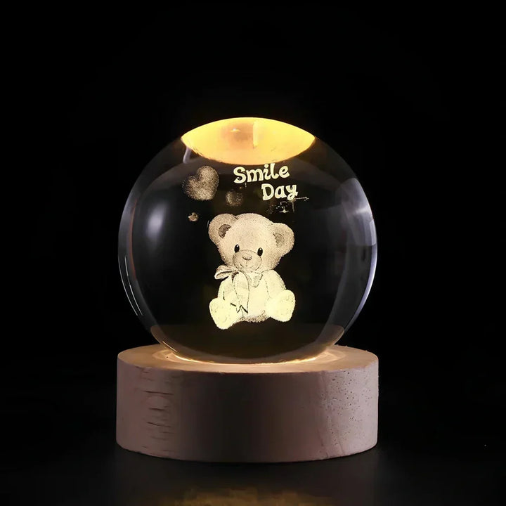 LED Nocna Lampa z Kryształową Sferą 3D