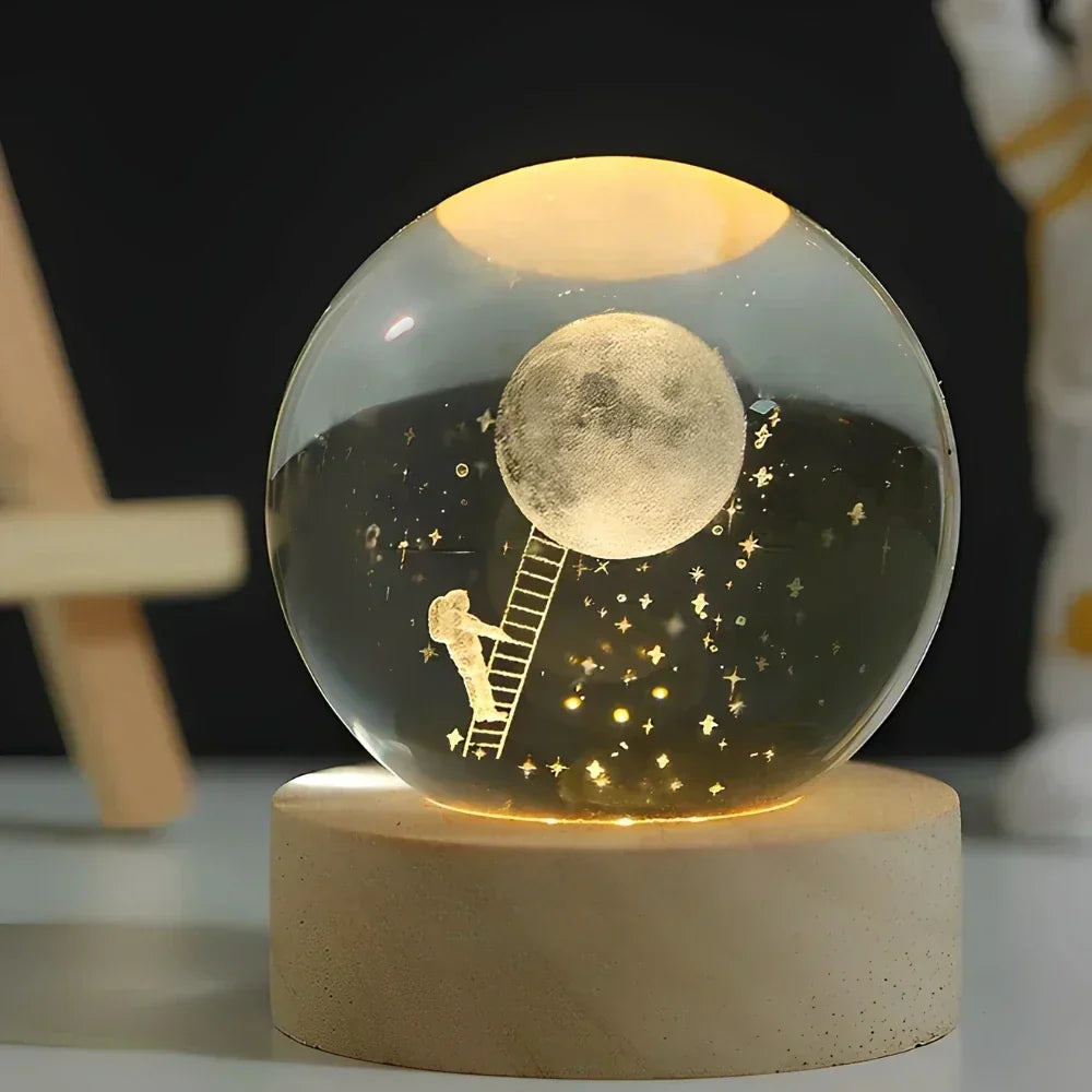 LED Nocna Lampa z Kryształową Sferą 3D