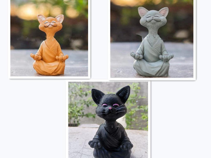 Figurka Czarnego Buddy Kota do Medytacji i Jogi - Kolekcjonerska Radosna Dekoracja Kota do Domu i Ogrodu