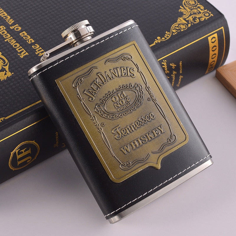 Butelka Whisky 8oz ze stali nierdzewnej z lejkiem do alkoholu, elegancka piersiówka, opakowanie z haftowanego złotego jedwabiu, zestaw prezentowy w pudełku