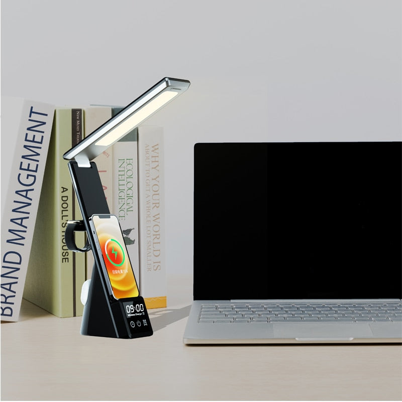 Lampa biurkowa z bezprzewodową ładowarką