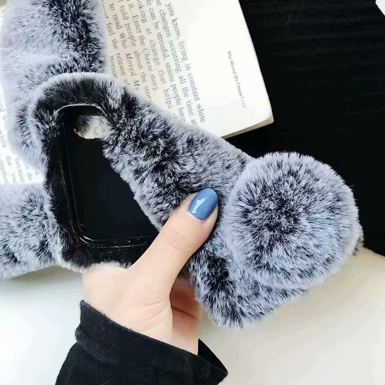Etui na iPhone z wzorem siatki z futra szarego lisa